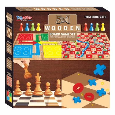 Toy Affair 5-in-1 Wooden Board Game Set, 6 Years+