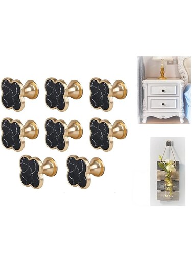 ELECDON 8Pcs Decorative Wall Hooks, Bathroom Towel Hanger, Vanity Dresser Drawer Knobs, Kitchen Cabinet Pulls, Gold Hooks for Hanging Bags and Keys Four-Leaf Clover Shape