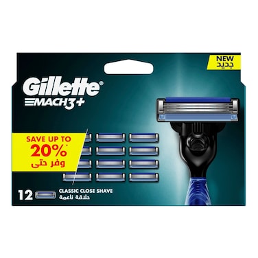 Gillette Mach3+ Classic Close Shave Blade Refills, Pack of 12