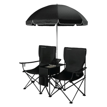 Porodo Campshade Camping Dual Chair with Umbrella, Black