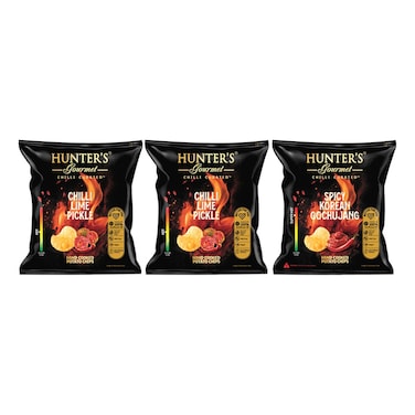 Hunters Gourmet Hand Cooked Chilli Potato Chips, 40g Pack of 3