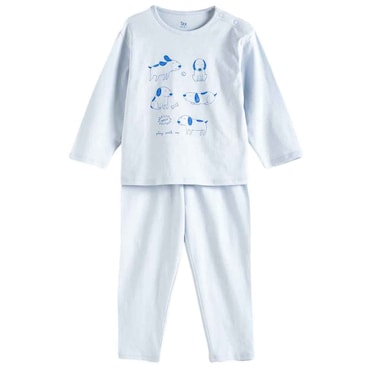 Tex Baby Organic Cotton Printed Pajama Set Sky Blue, 18 Months