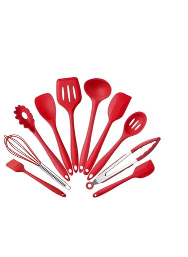 TIME 10-Piece Red Silicone Cooking Utensil Set for Nonstick Cookware