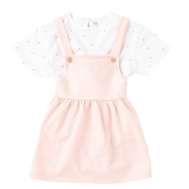 Tex Baby Soft Fabric Pinafore Dress Set Light Pink, 4 Years Old