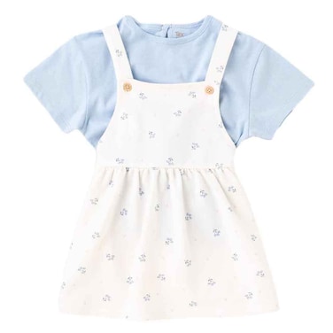 Tex Baby Soft Fabric Pinafore Dress Set Off White, 12 Months