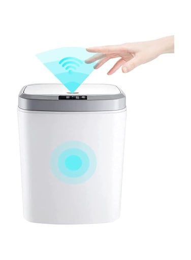 U-HOOME 16L Smart Waste Bin Inductive Trash Can, Touchless Bathroom Trash Can with Lid Sensor Kitchen Dustbin, Automatic Sensor Waste Basket for Kitchen Home Office Bedroom (White)