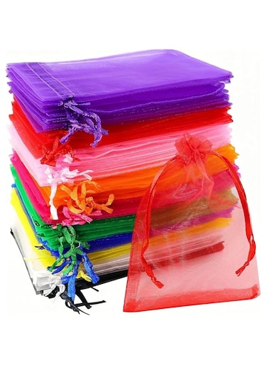 YYBDAE 100 Pcs Organza Gift Bags, Mix Color Jewelry Pouches Sheer Drawstring Pouches, Mesh Organza Favour Bags for Jewellery Eyelashes Baby Shower Wedding Party Supplies, 10 * 12cm/3.9 * 4.7inch