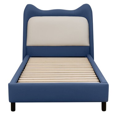 Knight 90x200 Faux Leather Upholstered Kids Bed-Blue &amp; Light Beige