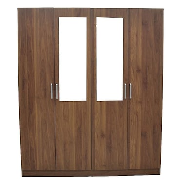 سوبريم خزانة ملابس بأربعة أبواب مع مرآة وإضاءة، لون جوزي