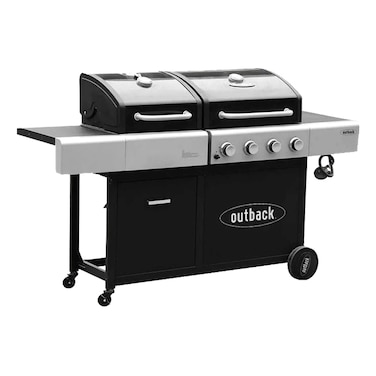 أوت باك شواية  ثنائية الوقود تعمل بالفحم والغاز، 4 شعلات، أسود