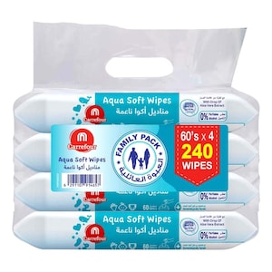 Carrefour Aqua Soft Wipes, 60 Sheets Pack of 4