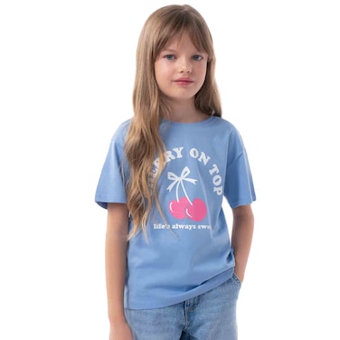 Tex Girls Printed Half T-Shirt, Blue, 11 to 12 Years, I276628