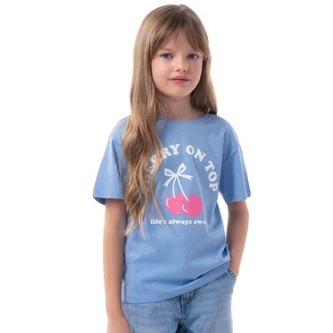 Tex Girls Printed Half T-Shirt, Blue, 4 to 5 Years, I276628