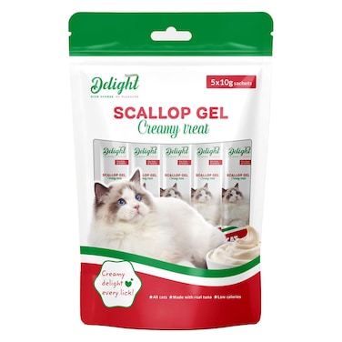 طعام رطب للقطط - وجبة كريمية بنكهة الإسكالوب - وجبات خفيفة على شكل جل، عبوة 10 جرام تحتوي على 5 قطع.