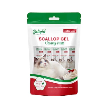 Delight Cat Wet Food Creamy Treat Scallop Flavor Gel Snacks, 10g Pack of 5