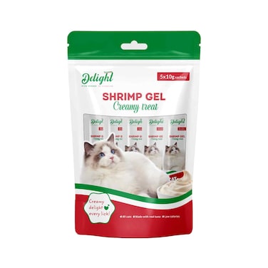 Delight Cat Wet Food Creamy Treat Wet Food Shrimp Flavor Gel Snacks, 10g Pack of 5