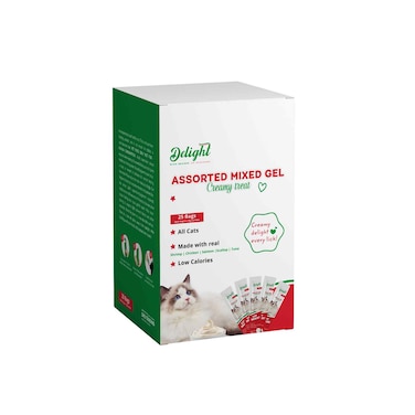 Delight Cat Wet Food Creamy Treat Assorted Mixed Gels Flavor, 10g Pack of 25
