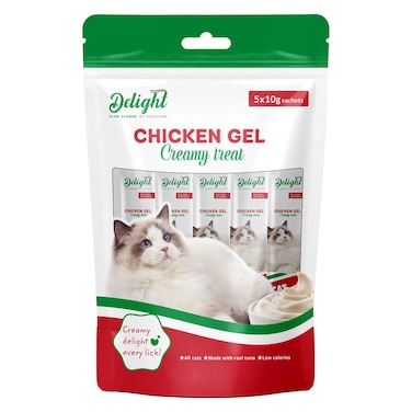 Delight Cat Wet Food Creamy Treat Chicken Flavor Gel Snacks, 10g Pack of 5
