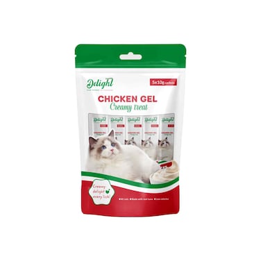 Delight Cat Wet Food Creamy Treat Chicken Flavor Gel Snacks, 10g Pack of 5