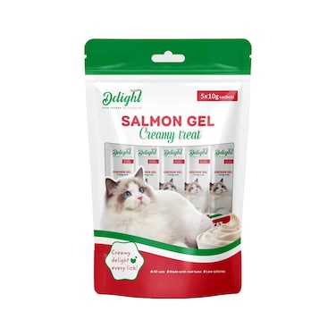 Delight Cat Wet Food Creamy Treat Salmon Flavor Gel Snack, 10g Pack of 5