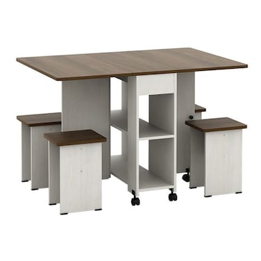 الجزائر طقم طاولة طعام قابلة للطي  (1+4) - خشب الدردار الأبيض/خشب الجوز البني