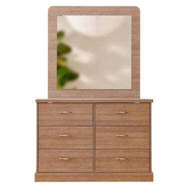 زيركو خزانة أدراج 6 أدراج مع مرآة - بلوط بني