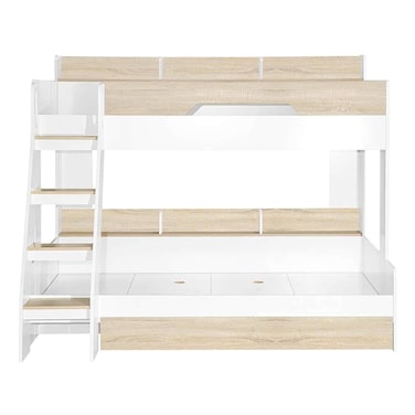 كيندر سرير بطابقين للأطفال بمقاسين 90/120×200 مع أدراج للتخزين - أبيض وخشب بلوط سونوما