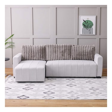 ألكانتارا أريكة سرير زاوية قابلة للعكس بأربعة مقاعد من القماش مع مساحة تخزين - رمادي/رمادي داكن