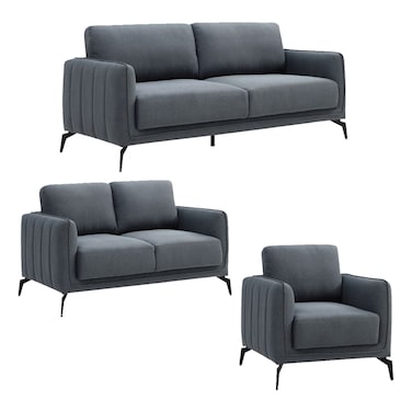 ستيلار طقم أريكة قماش، 6 مقاعد - رمادي