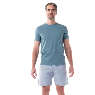 Tex Men Pocket Crew Neck T-Shirt and Plaid Pajama Shorts Set, Khaki, XXL