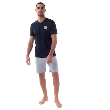 Tex Men Short Sleeve Shorts Set, Navy, L, I274909