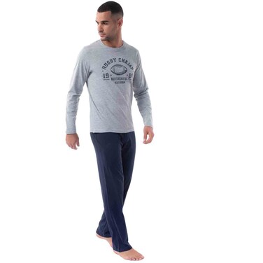 Tex Men Printed Long Sleeve Pajama Set,  Grey, Medium
