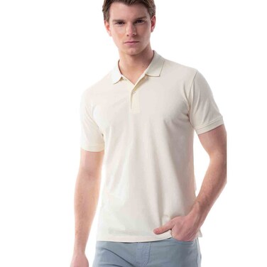 Tex Men Organic Cotton Regular Fit Polo T-Shirt,Ivory, I274819, Medium