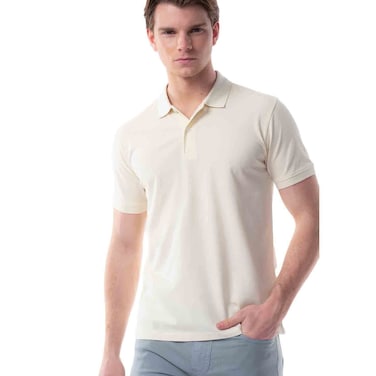 Tex Men Organic Cotton Regular Fit Polo T-Shirt,Ivory, I274819, Small