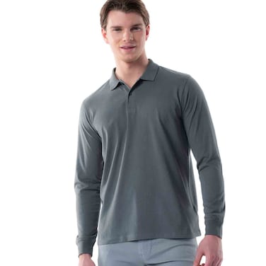 Tex Men Long Sleeve Polo T-Shirt,  Green, XXL