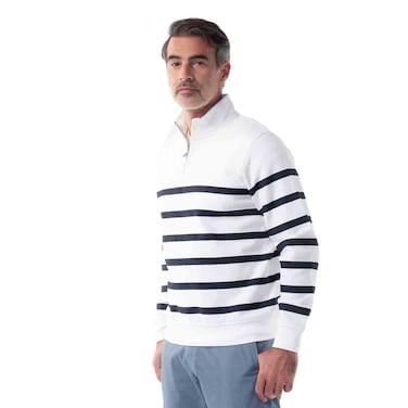 Tex Men Striped Quarter-Zip Long Sleeve Pullover,  Off White, XXL
