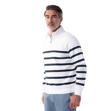 Tex Men Striped Quarter-Zip Long Sleeve Pullover,  Off White, XL