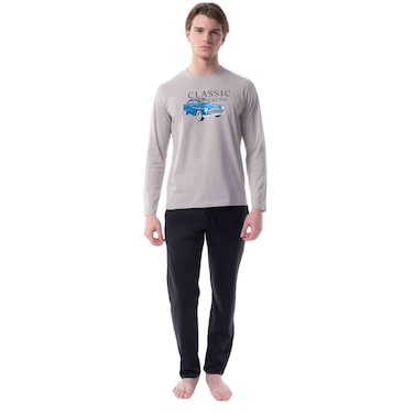 Tex Men Printed Long Sleeve Pajama Set,  Taupe, Small