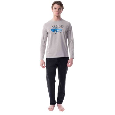 Tex Men Printed Long Sleeve Pajama Set,  Taupe, Large