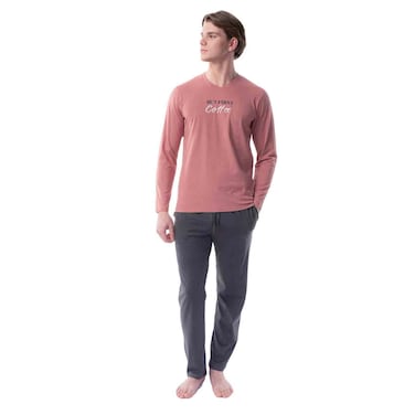 Tex Men Printed Long Sleeve Pajama Set,  Red, XXL