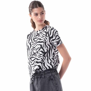 TEX Women Leopard Print T-Shirt, I274587, Off White, S