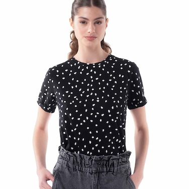 TEX Women Printed T-Shirt, I274587, Black, L