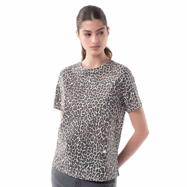 TEX Women Leopard Print T-Shirt, I274587, Beige, M
