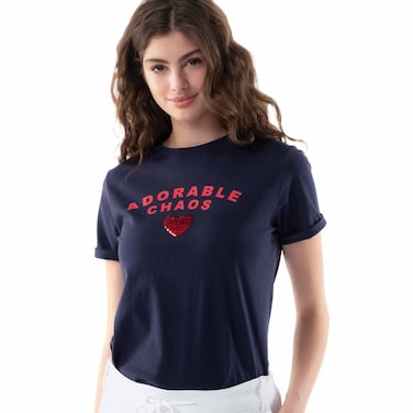 TEX Women Graphic Print T-Shirt, I274586, Navy, S