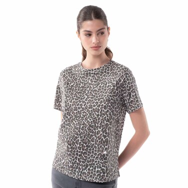 TEX Women Leopard Print T-Shirt, I274587, Beige, S