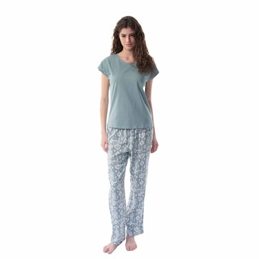 TEX Women Striped Pajama Pants Set, I273947, Moss, L