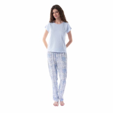 TEX Women Striped Pajama Pants Set, I273947, Sky, XS