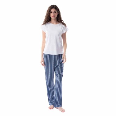 TEX Women Striped Pajama Pants Set, I273947, Blue, L
