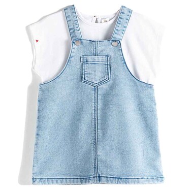 Tex Baby Denim Pinafore Dress and T-Shirt Set, 23 Months, Stone Light, I274059