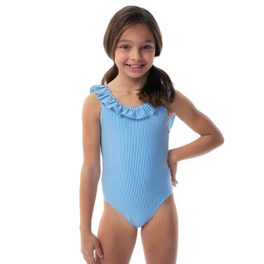 Tex Girls Striped Swimsuit, White, 11 to 12 Years, I276817